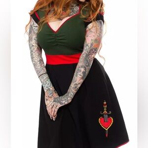 Sourpuss Dagger Dollface Olive Green Tattoo Dress